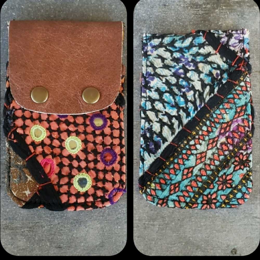 ๐ณ๐ง Free People Boho Embroidered Repurposed vtg banjara hippie Wallet card case
